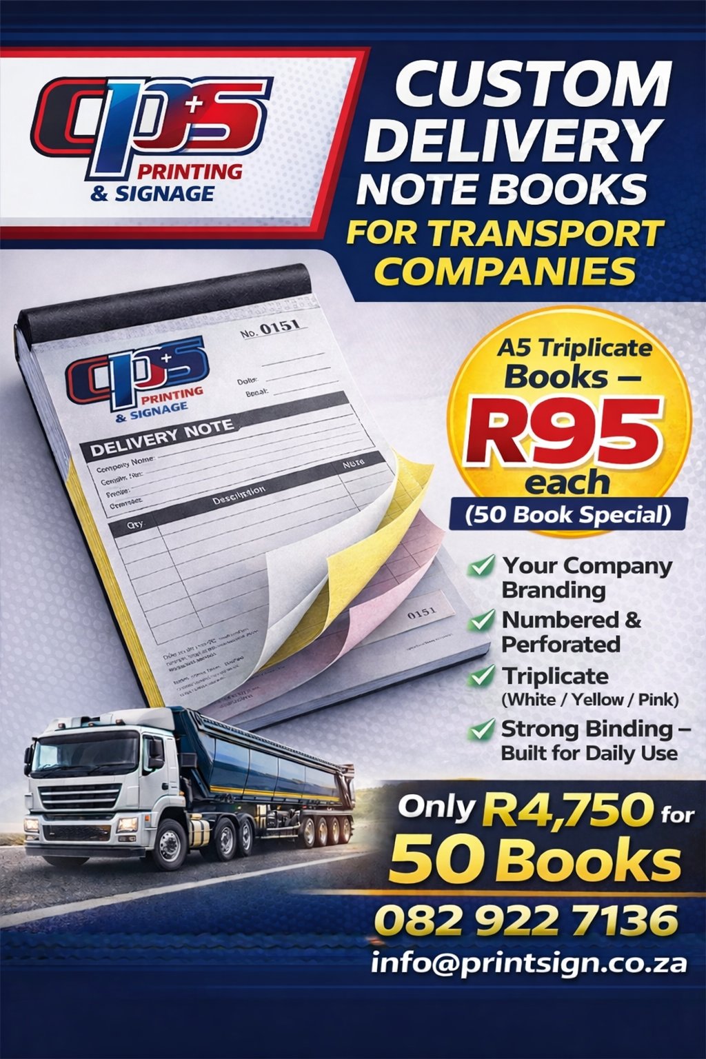 A5 Triplicate Delivery Note Books for Transport Companies